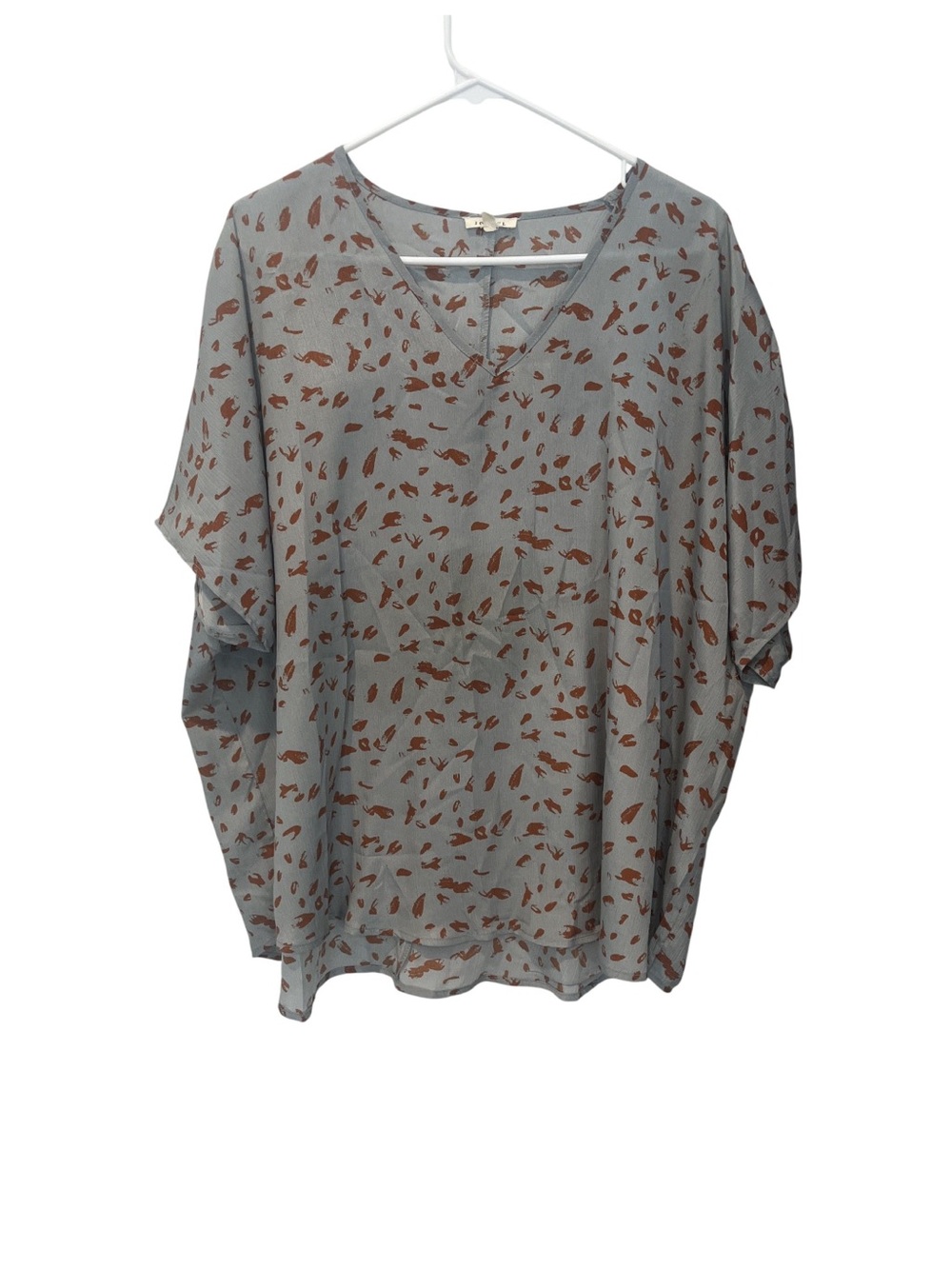 JODIFL Gray V-Neck Tunic with Brown Leaf Print